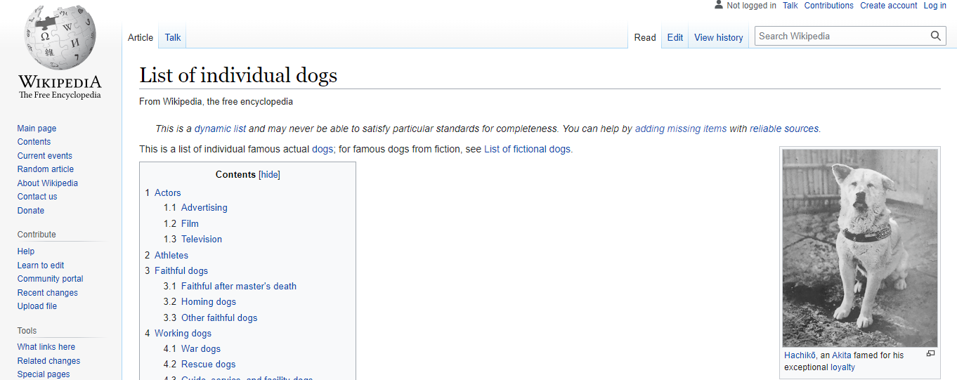 Wikipedia's List of Individual Dogs