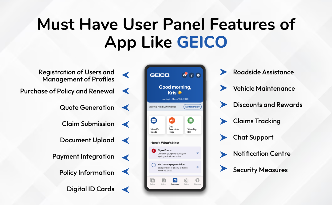 Must Have User Panel Features of App Like GEICO
