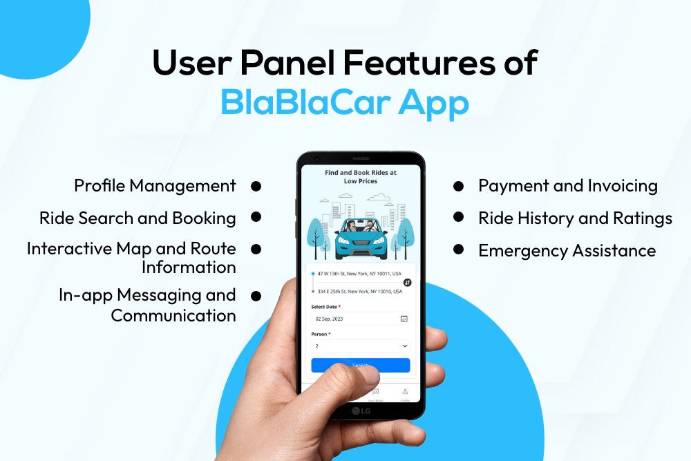 User Panel Features of BlaBlaCar App