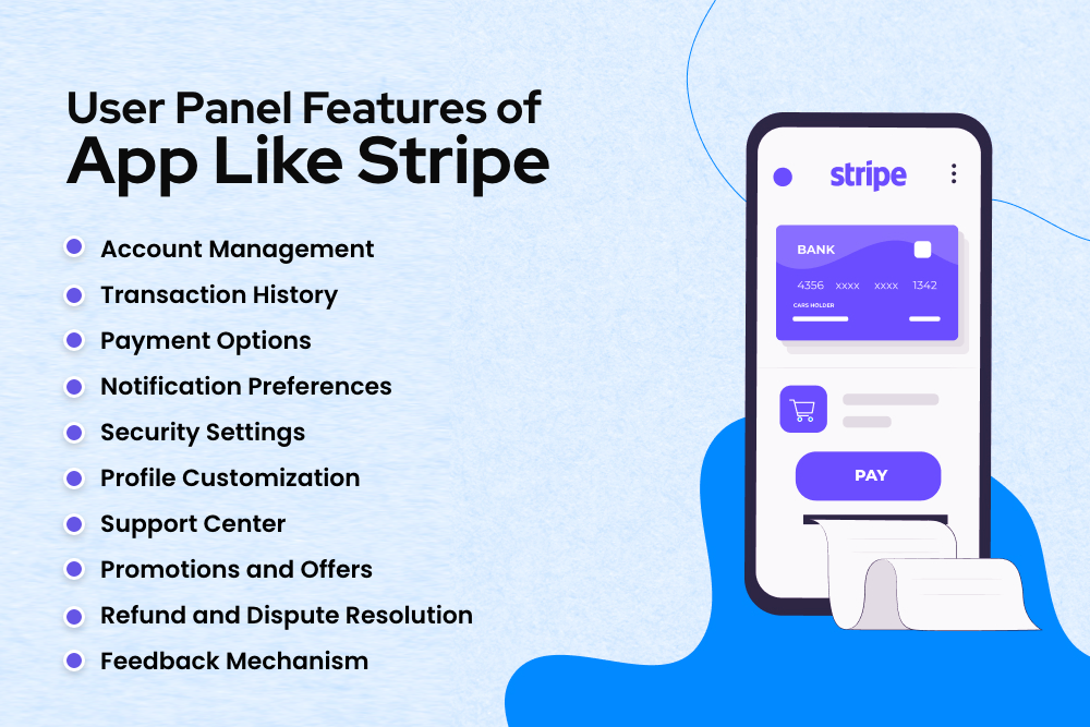 User Panel Features of app like stripe