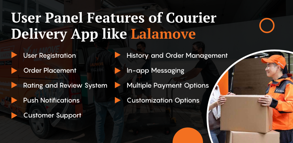 User Panel Features of Lalamove app