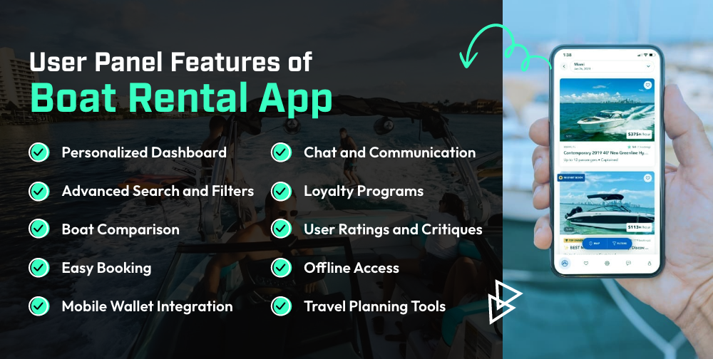 User Panel Features of boat rental app